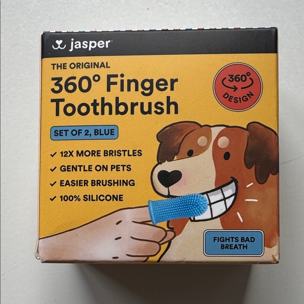Jasper Blue 360° Finger Toothbrush Set for Dogs NWT
